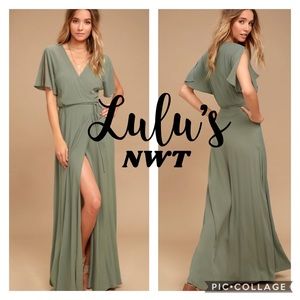 NWT 🔖 Lulu’s Olive Green Wrap Maxi Dress Sz Large